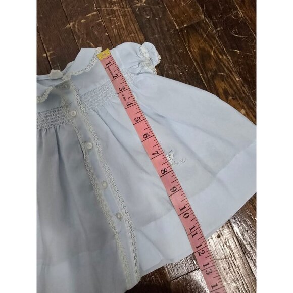 Vintage Light Blue Dainty Lace Embroidered Duck Baby Dress - Picture 11 of 12